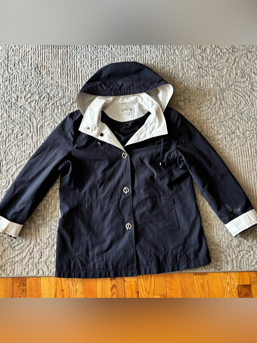 Orvis Navy and White Hooded Jacket